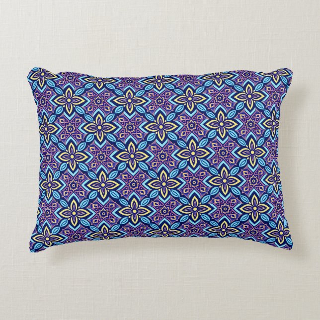 Vibrant Boho Geometric Blommönster Prydnadskudde (Framsidan)
