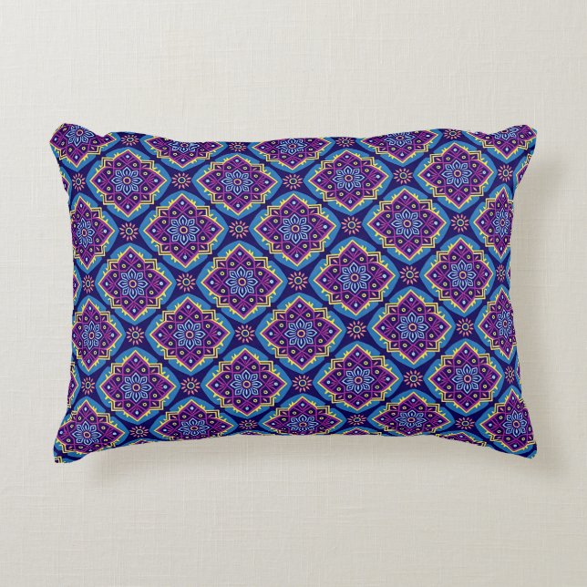 Vibrant Boho Geometric Blommönster Prydnadskudde (Framsidan)