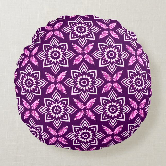 Vibrant Boho Geometric Blommönster Rund Kudde (Framsidan)
