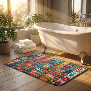 Vibrant Boho Rand: Eclectic Textile Art Badrumsmatta