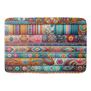 Vibrant Boho Rand: Eclectic Textile Art Badrumsmatta