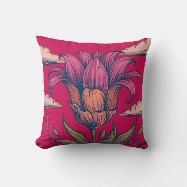 Vibrant botanisk illustration med Rosa och Orang Kudde (Framsida)