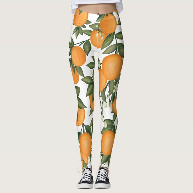 Vibrant Botanisk Orange Citrus Summer Clementine Leggings (Framsida)