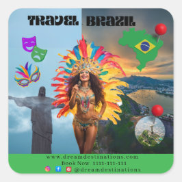 Vibrant Brazilian Carnival Design Travel Agency Fyrkantigt Klistermärke