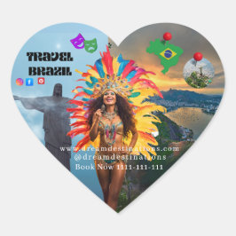 Vibrant Brazilian Carnival Design Travel Agency Hjärtformat Klistermärke