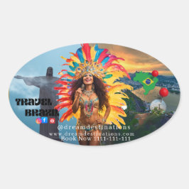 Vibrant Brazilian Carnival Design Travel Agency Ovalt Klistermärke