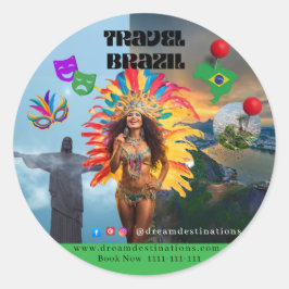 Vibrant Brazilian Carnival Design Travel Agency Runt Klistermärke