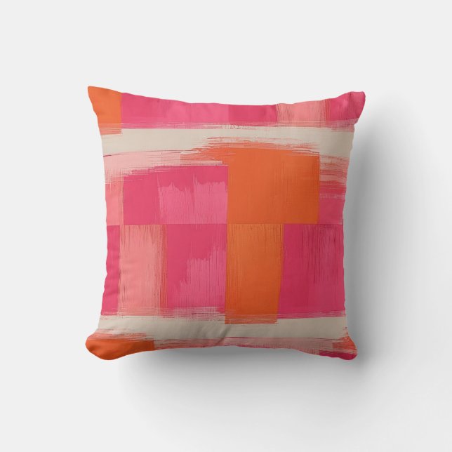 Vibrant Brushstroke Geometric Pattern – Pink & Ora Kudde (Framsida)