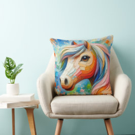 Vibrant Brushstroke Horse Dekorativ kudde