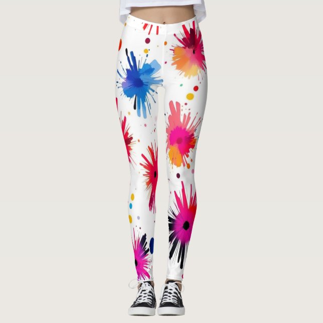 Vibrant Burst Abstrakt Mönster Leggings (Framsida)