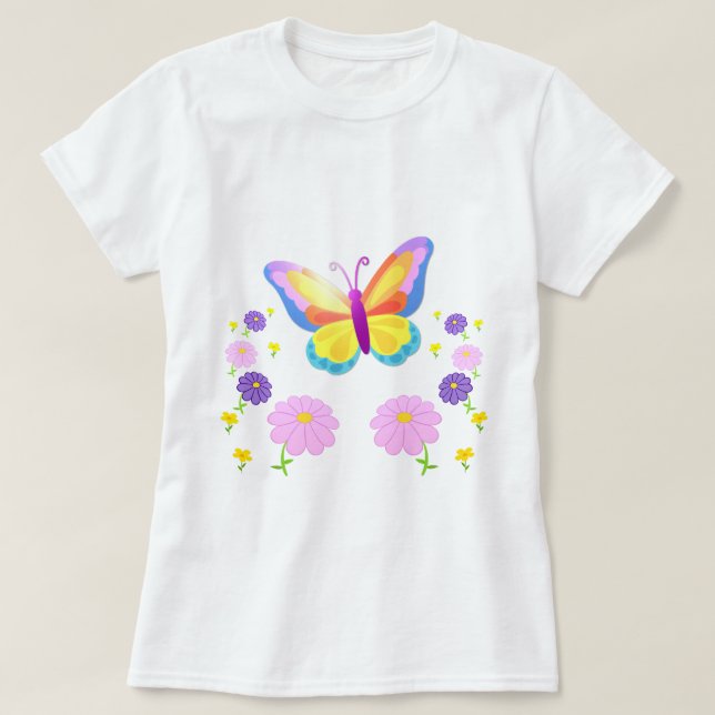 Vibrant Butterfly and Floral Design T-Shirt (Design framsida)