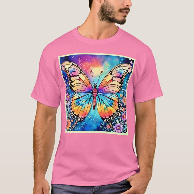 Vibrant Butterfly Art T Shirt (Framsida)