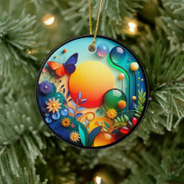 Vibrant Butterfly Fantasy Garden Julgransprydnad Keramik