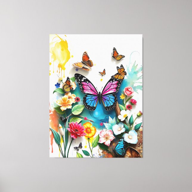 Vibrant Butterfly Garden | Inspinerad Vår-design Canvastryck (Framsida)