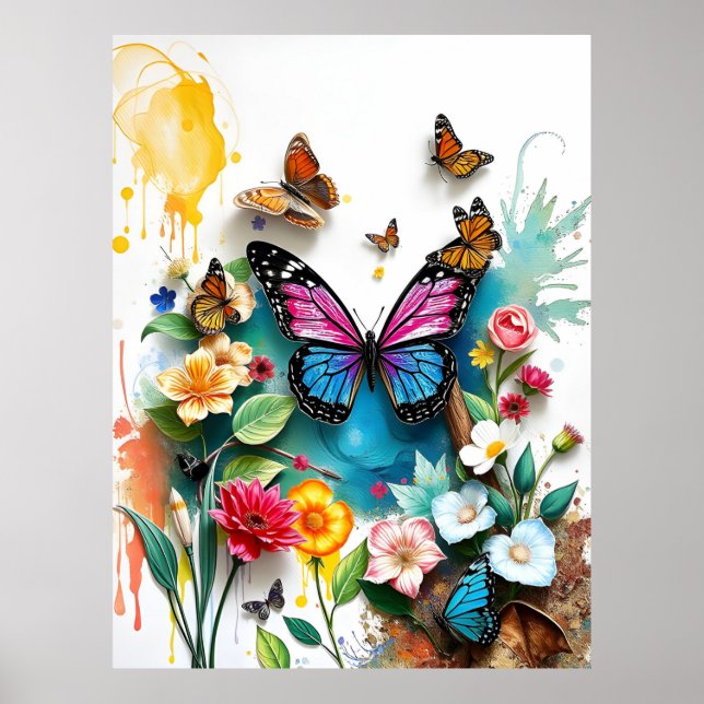 Vibrant Butterfly Garden | Inspinerad Vår-design Poster (Framsidan)