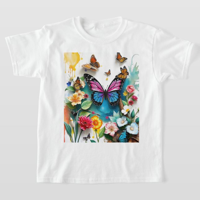 Vibrant Butterfly Garden | Inspinerad Vår-design T Shirt (Laydown)