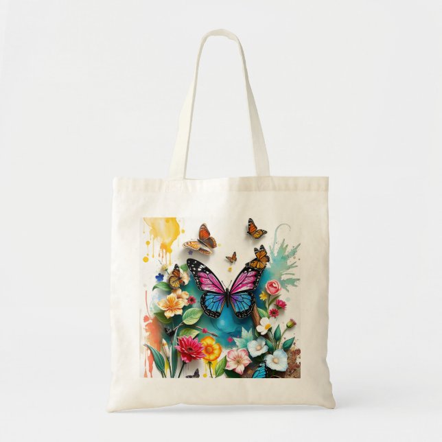 Vibrant Butterfly Garden | Inspinerad Vår-design Tygkasse (Framsidan)