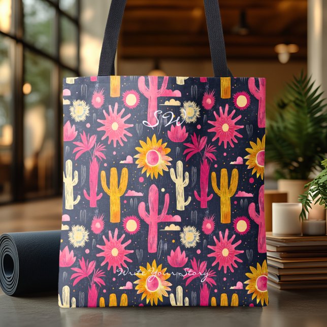 Vibrant Cactus och Sol Hälsa Tote Bag Tygkasse (Skapare uppladdad)