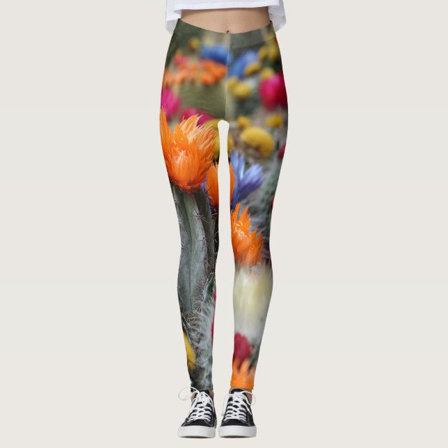 Vibrant Cactus Plant Leggings (Framsida)