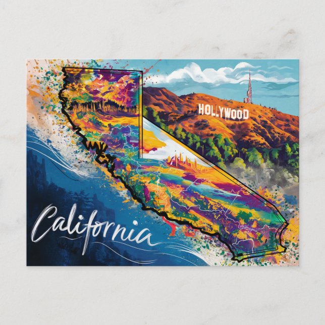 Vibrant California Karta Art Vykort (Framsida)