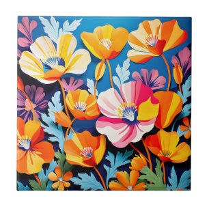 Vibrant California Poppies Flowers Kakelplatta