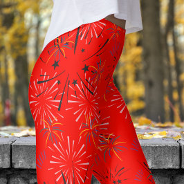 Vibrant Candy Red Starburst Mönster Leggings