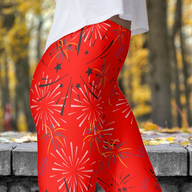 Vibrant Candy Red Starburst Mönster Leggings (Candy Apple Red Starburst Leggings)