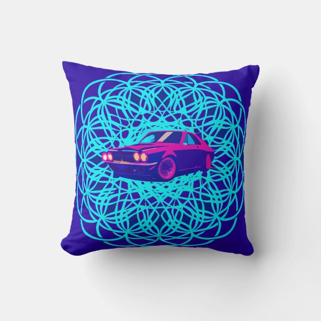 Vibrant Car Centered in Geometric Mandala Kudde (Framsida)