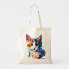 Vibrant Cat Ansikte Tote Bag - Färgfull konstnärli Tygkasse