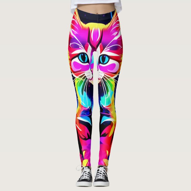 Vibrant Cat Artwork Leggings (Framsida)