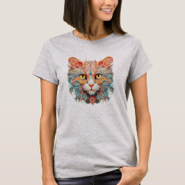 Vibrant Cat Head Design A Burst of Färg for Felin T Shirt