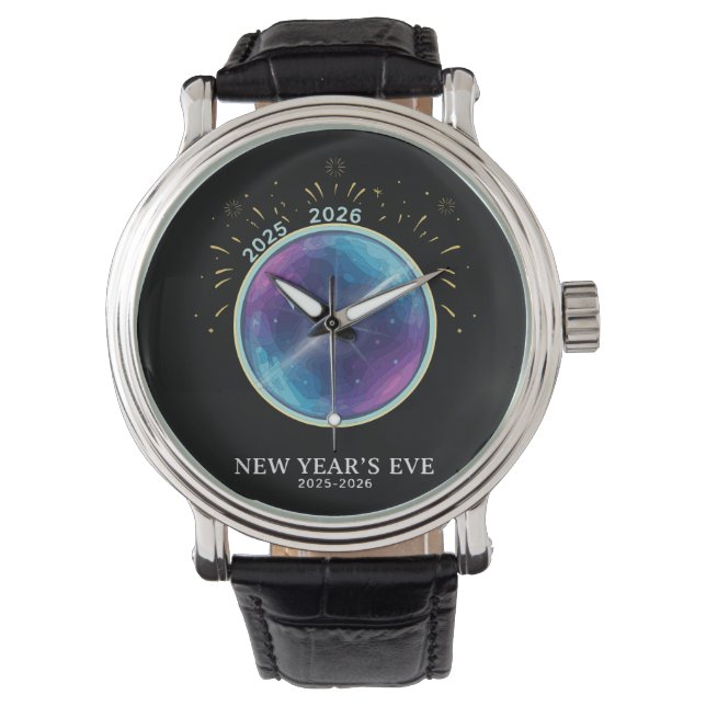 Vibrant Celestial Clock New Year's Eve 2026 Party Armbandsur (Framsida)