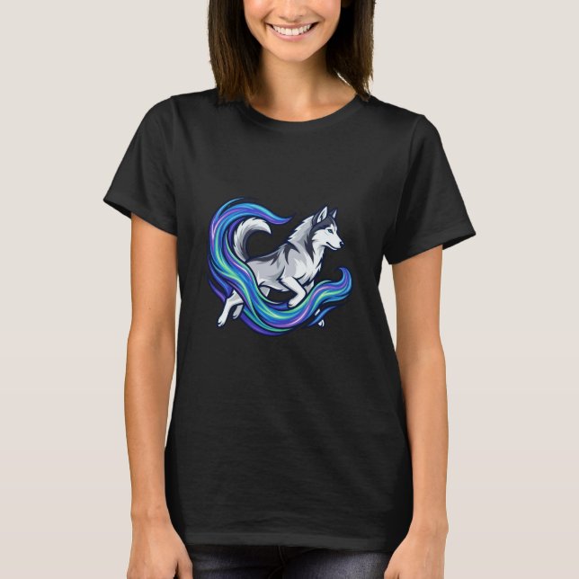 Vibrant Celestial Husky Mystic Blue Aura Art T Shirt (Framsida)