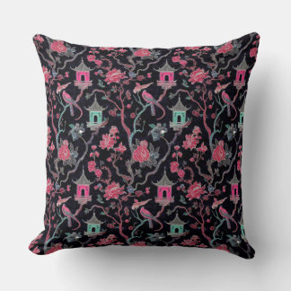 Vibrant Chinoiserie Pagoda and Birds Kudde