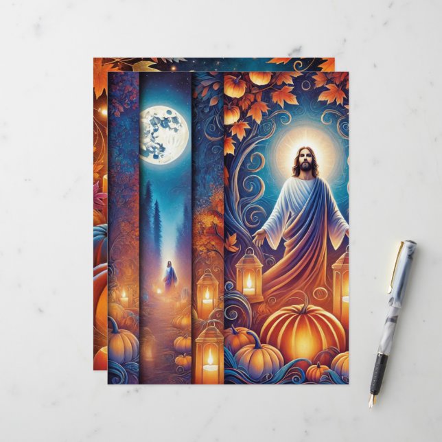 Vibrant Christian Halloween Jesus Scrapbook Papper (Fram/Back In Situ)