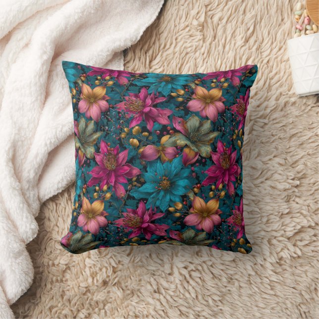 Vibrant Christmas Botanical Fantasy Pattern Kudde (Filt)