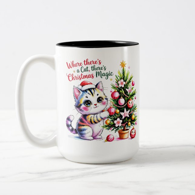 Vibrant Christmas Magic - Cozy Cat Mom Gift Två-Tonad Mugg (Vänster)