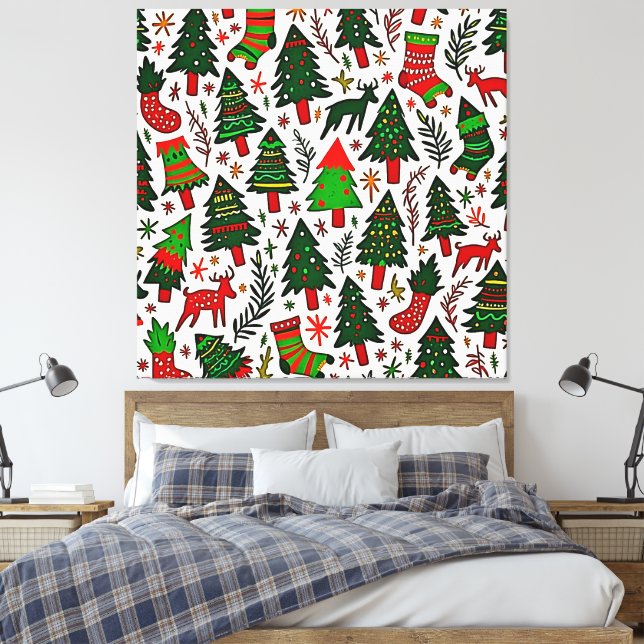 Vibrant Christmas Pattern Art Print Canvastryck (Insitu (sovrum))