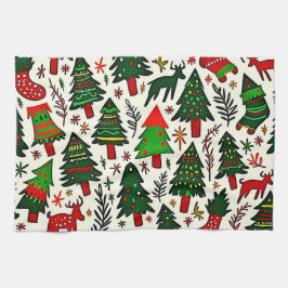 Vibrant Christmas Pattern Art Print Kökshandduk