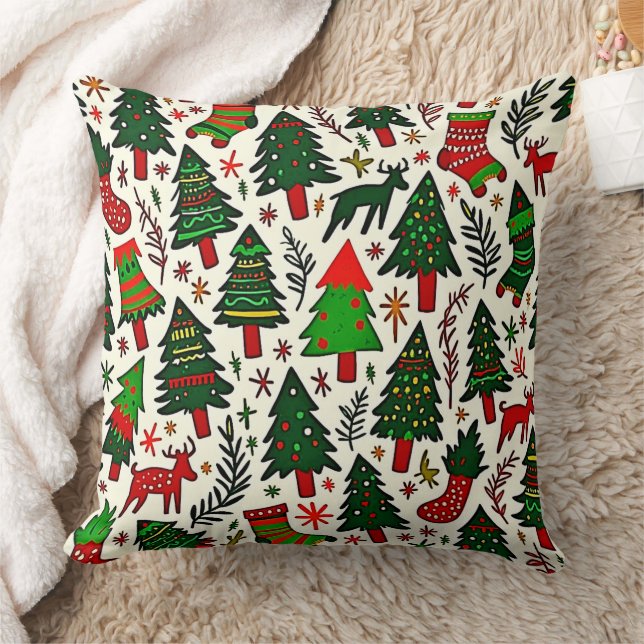 Vibrant Christmas Pattern Art Print Kudde (Filt)