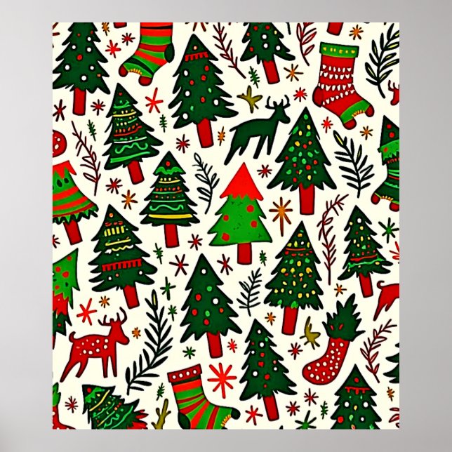 Vibrant Christmas Pattern Art Print Poster (Framsidan)