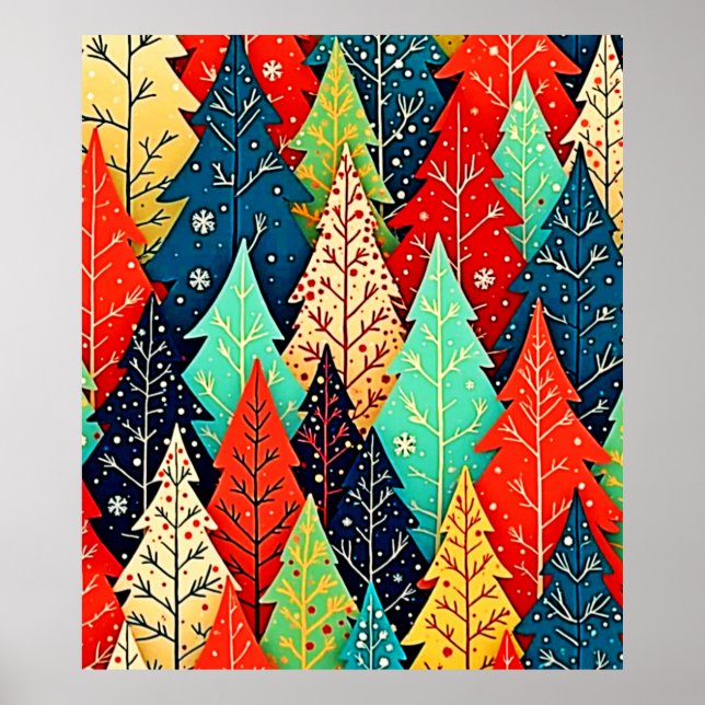 Vibrant Christmas Tree Pattern Art Poster (Framsidan)