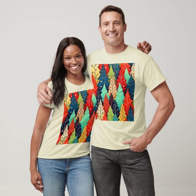 Vibrant Christmas Tree Pattern Art T Shirt (Unisex)