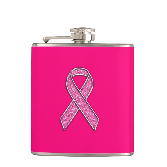 Vibrant Chrome Glitter Stil Rosa Ribbon Awareness Fickplunta (Framsidan)