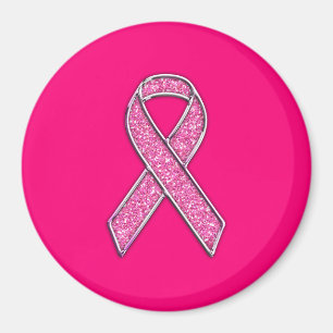 Vibrant Chrome Glitter Stil Rosa Ribbon Awareness Magnet