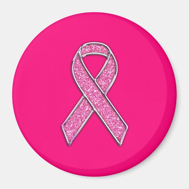 Vibrant Chrome Glitter Stil Rosa Ribbon Awareness Magnet (Framsidan)