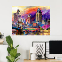 Vibrant Cincinnati Ohio Abstrakt Skyline Art