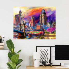 Vibrant Cincinnati Ohio Abstrakt Skyline Art Poster