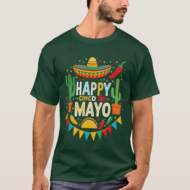Vibrant Cinco de Mayo Fiesta Mexikanska Party för  T Shirt (Framsida)