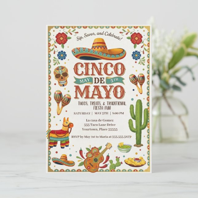 Vibrant Cinco De Mayo Holiday Party Invitation Inbjudningar (Stående Fram)